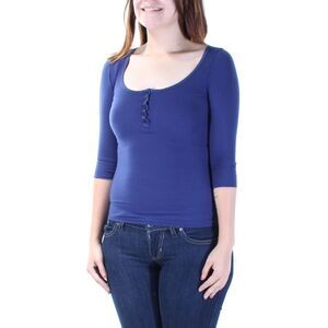 GOODIES USA Womens Navy Fitted 3/4 Sleeve Scoop Neck Tunic Top Size: S